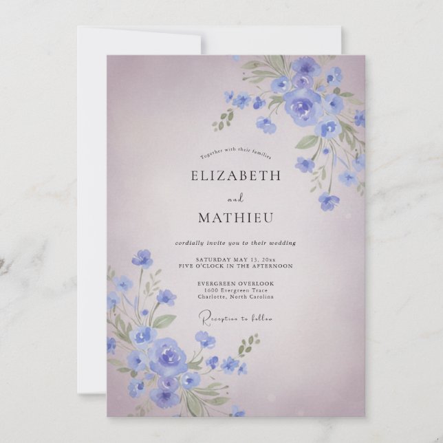 Convites Casamento Pintado de Lavanda Centáurea (Frente)