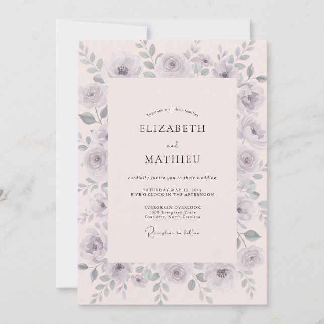 Convites Casamento Pintado de Lavanda Cinza (Frente)