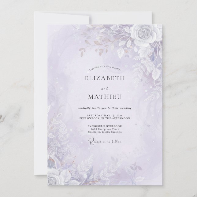 Convites Casamento Pintado de Lavanda Pálida (Frente)