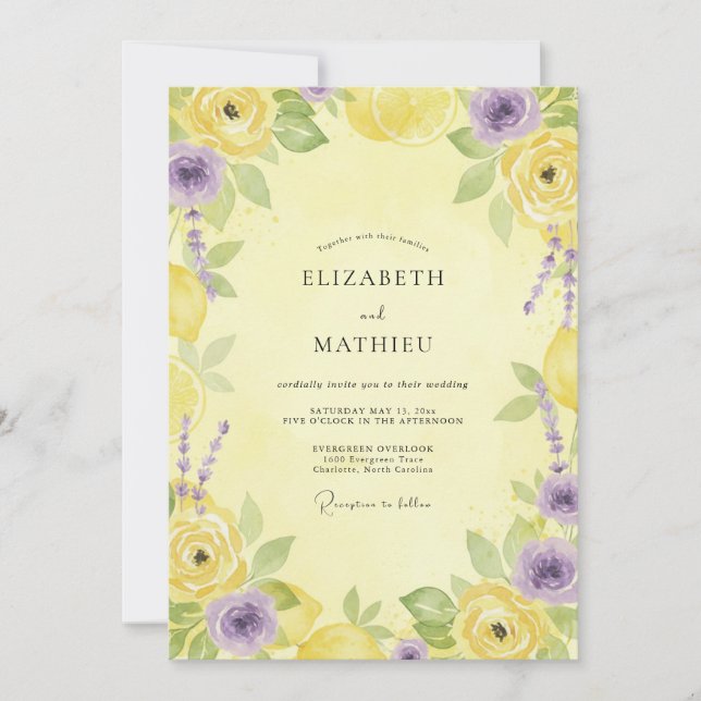 Convites Casamento Pintado de Lavanda Primrose (Frente)