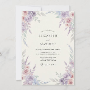 Convites Casamento Pintado de Lavanda Suave e Azul-marinho