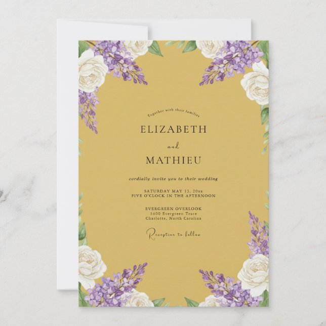 Convites Casamento Pintado de Lilás Mostarda (Frente)