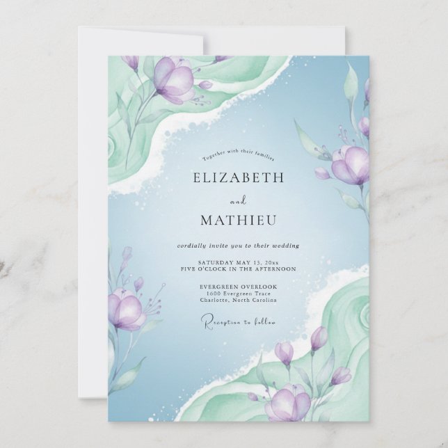 Convites Casamento Pintado de Lilás Pálido Periwinkle (Frente)