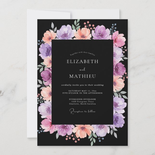 Convites Casamento Pintado de Lilás Preto (Frente)