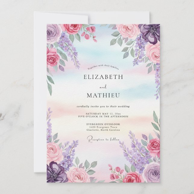 Convites Casamento Pintado de Lilás Rosa (Frente)
