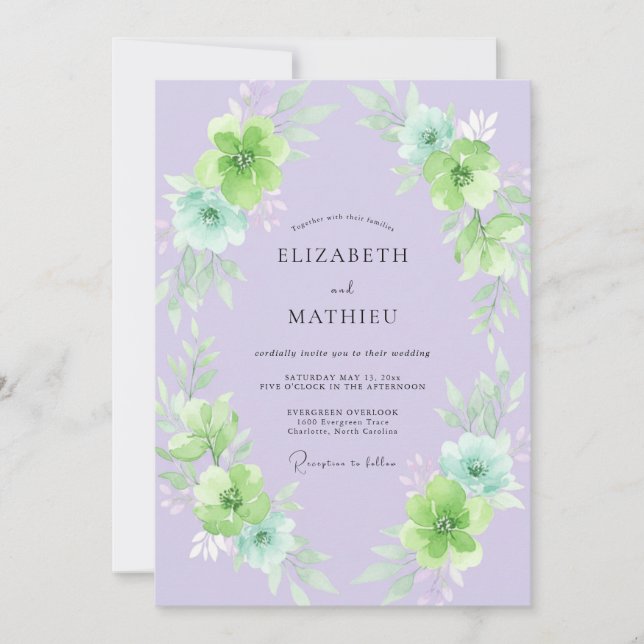 Convites Casamento Pintado de Lime e Periwinkle (Frente)
