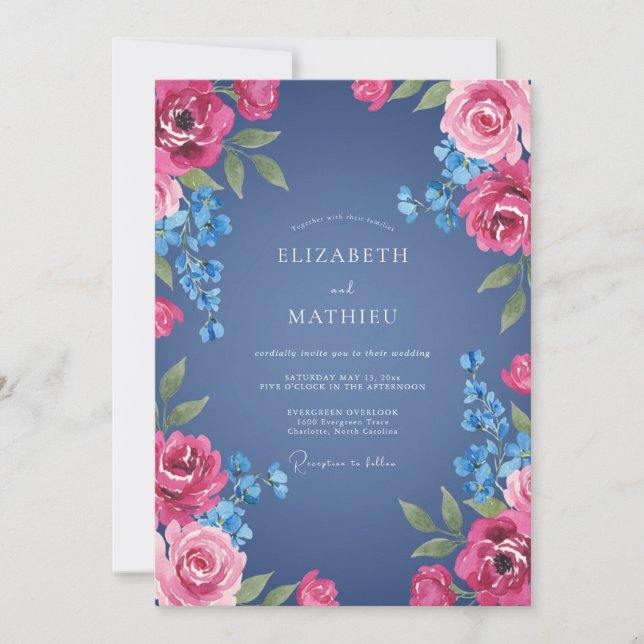 Convites Casamento Pintado de Magenta Ardósia (Frente)