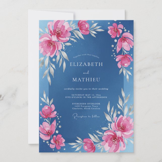 Convites Casamento Pintado de Magenta Azure (Frente)