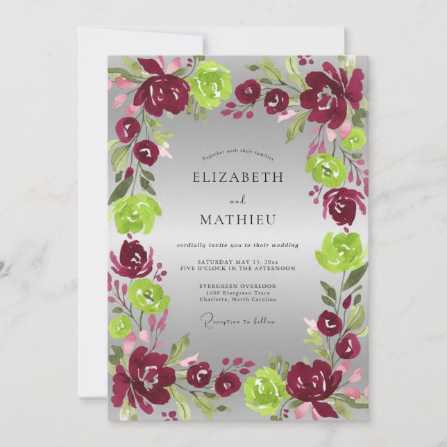 Convites Casamento Pintado de Magenta Chartreuse (Frente)