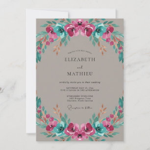 Convites Casamento Pintado de Magenta Taupe Teal