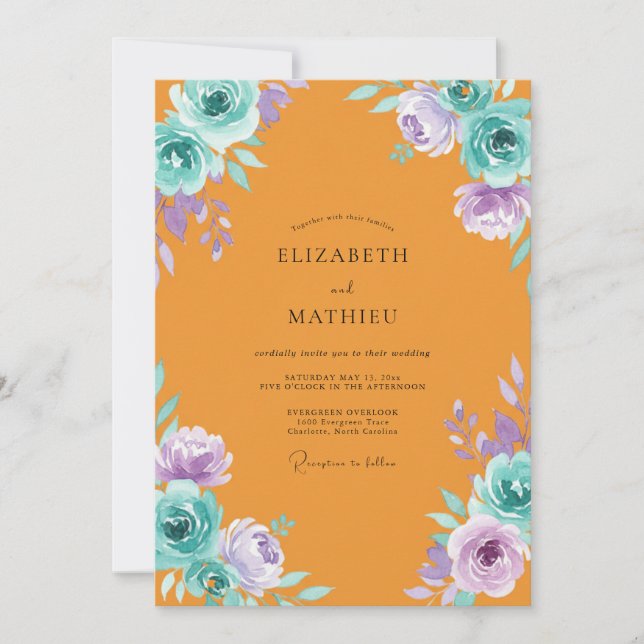 Convites Casamento Pintado de Marigold Violeta (Frente)