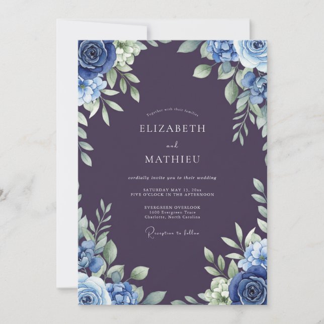Convites Casamento Pintado de Plum Cornflower (Frente)
