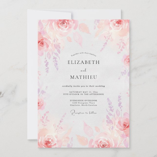 Convites Casamento Pintado de Rosa Malva (Frente)