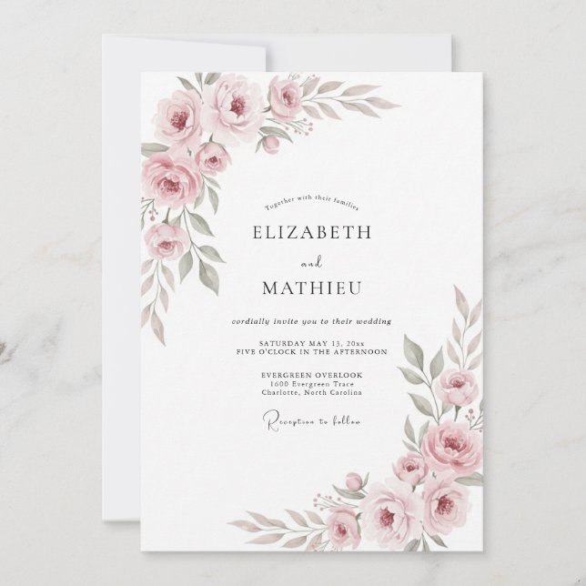 Convites Casamento Pintado de Rosa Pálido (Frente)