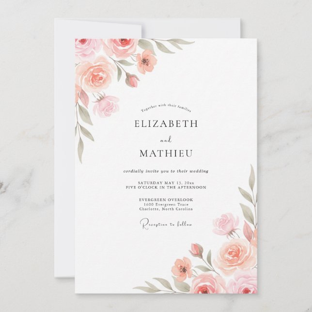 Convites Casamento Pintado de Rosa Pálido (Frente)