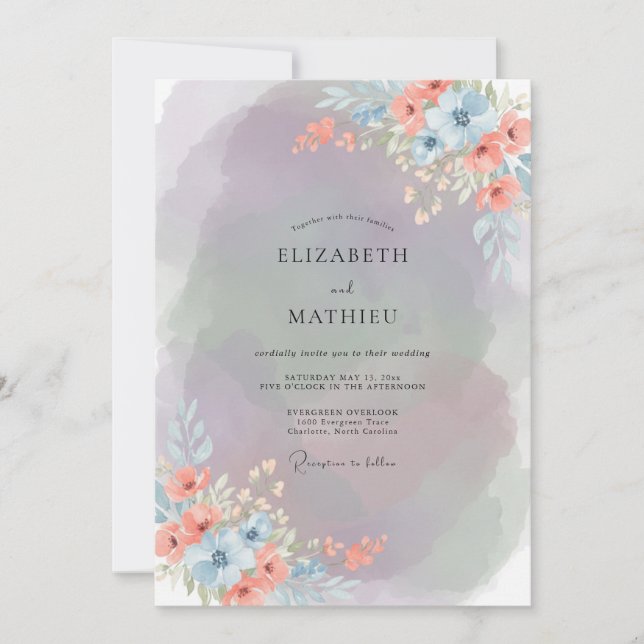 Convites Casamento Pintado de Rosa-rosa com Tons de Pêssego (Frente)