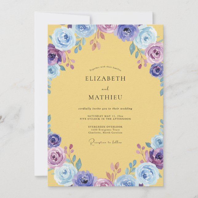Convites Casamento Pintado de Roxo Amarelo (Frente)