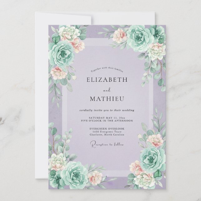 Convites Casamento Pintado de Suculentas Lilás (Frente)