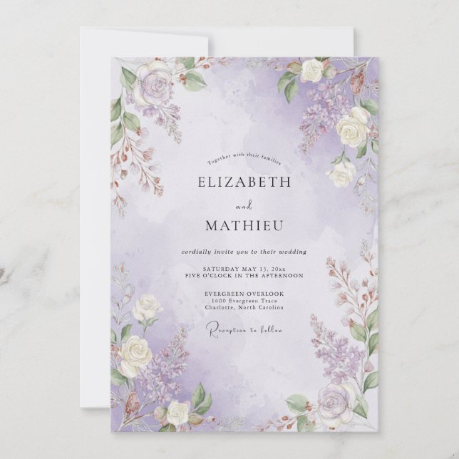 Convites Casamento Pintado de Violeta Pálido (Frente)