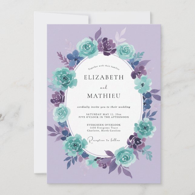Convites Casamento Pintado de Violeta Turquesa (Frente)