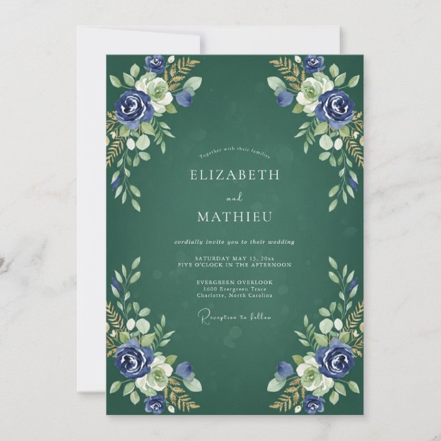 Convites Casamento Pintado de Zimbro Índigo (Frente)