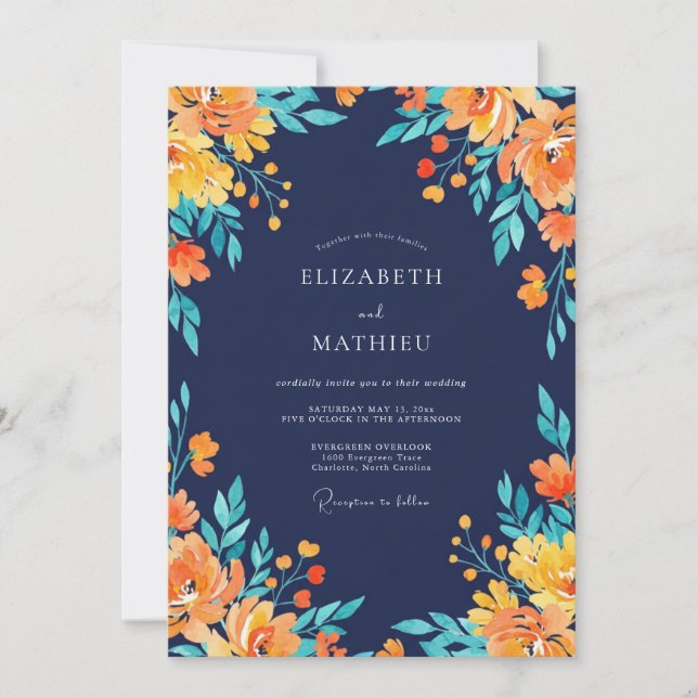 Convites Casamento Pintado Dourado à Meia-Noite (Frente)