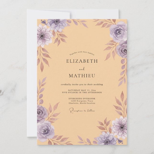 Convites Casamento Pintado Dourado-Ametista (Frente)