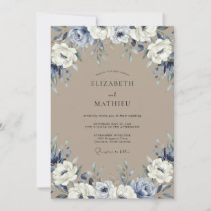 Convites Casamento Pintado Elegante Bege Periwinkle