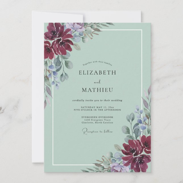 Convites Casamento Pintado Elegante em Marrom-Vinho e Periw (Frente)