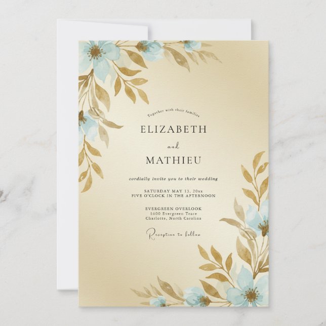 Convites Casamento Pintado em Água Champanhe Suave (Frente)