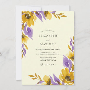 Convites Casamento Pintado em Amarelo Violeta Rústico