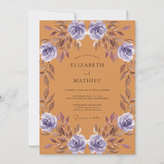 Convites Casamento Pintado em Âmbar Roxo (Frente)
