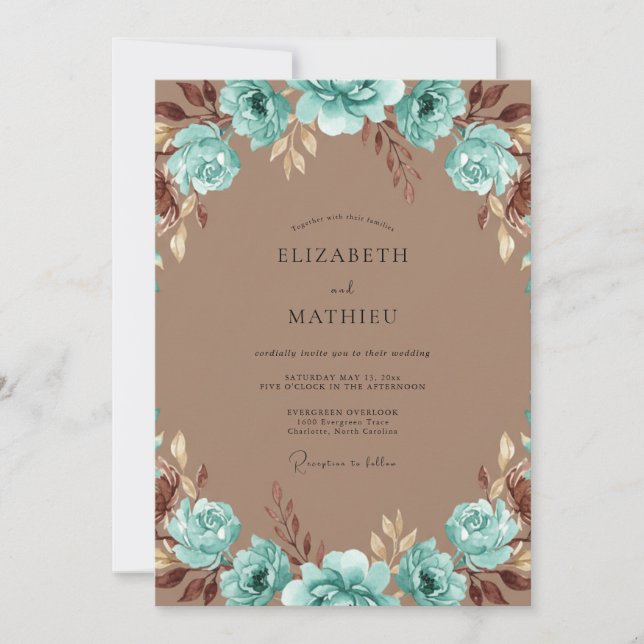 Convites Casamento Pintado em Aqua Antigo Cobre (Frente)