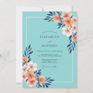 Convites Casamento Pintado em Aqua Coral