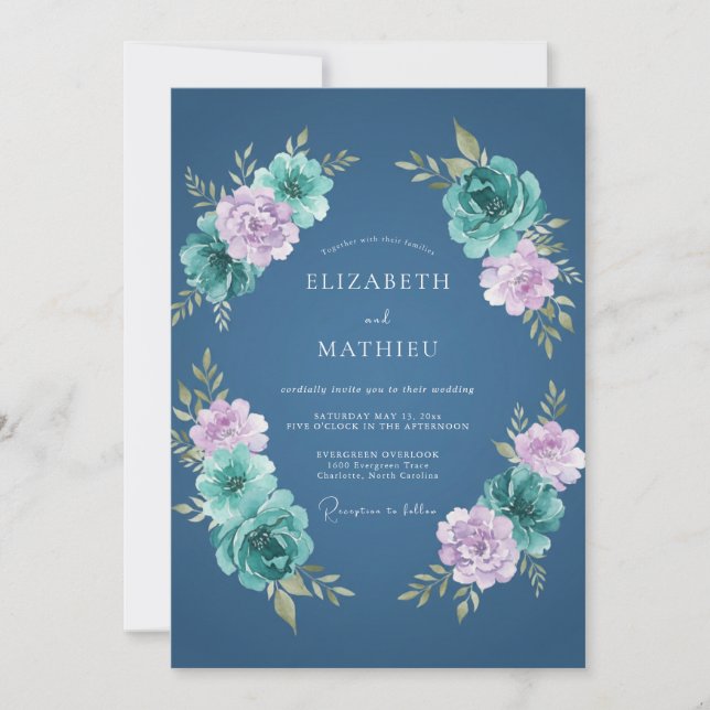 Convites Casamento Pintado em Azul Aço (Frente)