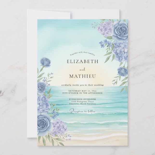 Convites Casamento Pintado em Azul-Agua Violeta (Frente)