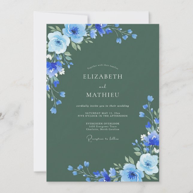 Convites Casamento Pintado em Azul Azure e Sage (Frente)