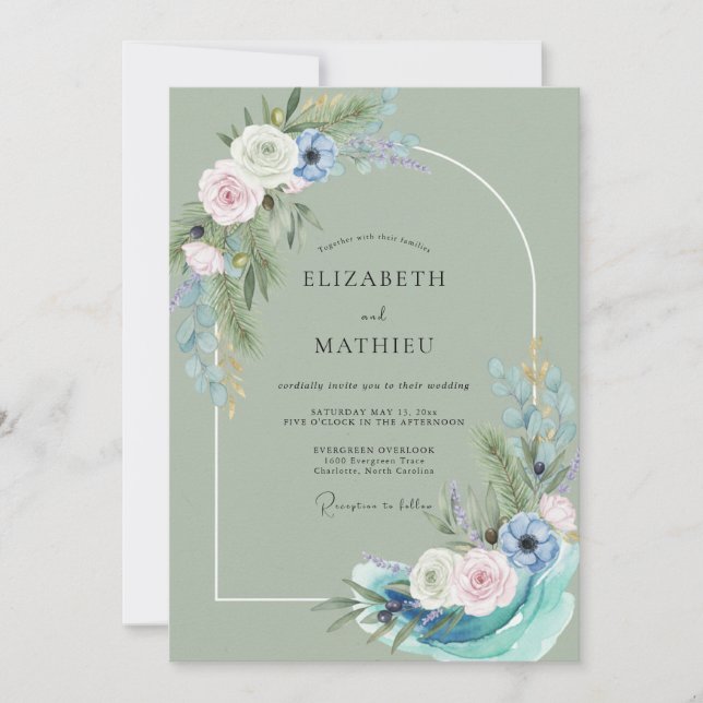 Convites Casamento Pintado em Azul Celadon (Frente)