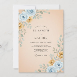 Convites Casamento Pintado em Azul Champagne
