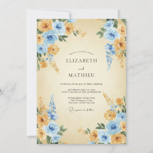 Convites Casamento Pintado em Azul Claro e Mel