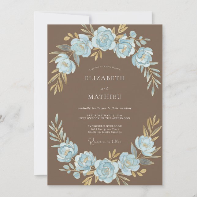Convites Casamento Pintado em Azul Claro e Taupe (Frente)