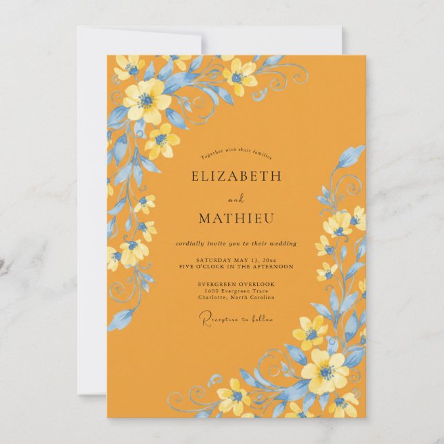 Convites Casamento Pintado em Azul Dourado (Frente)