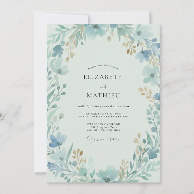 Convites Casamento Pintado em Azul Gelo (Frente)