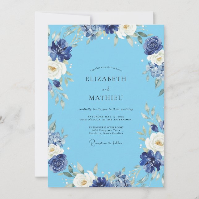 Convites Casamento Pintado em Azul Índigo (Frente)