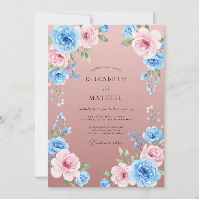 Convites Casamento Pintado em Azul Mauve (Frente)
