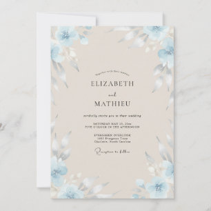 Convites Casamento Pintado em Azul Pó de Champanhe