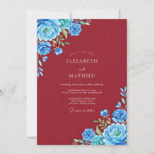 Convites Casamento Pintado em Azul Riqueza Borgonha