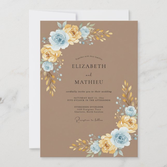 Convites Casamento Pintado em Azul Taupe (Frente)