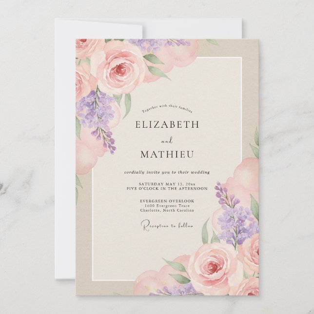Convites Casamento Pintado em Blush e Ametista (Frente)