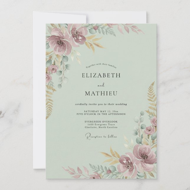 Convites Casamento Pintado em Celadon Ameixa (Frente)